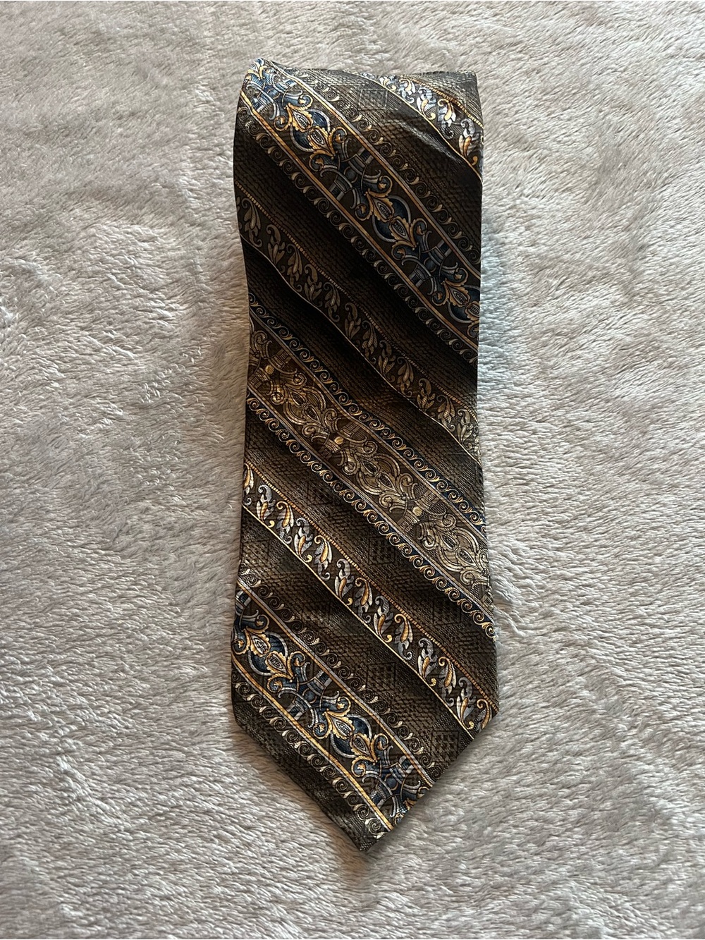 Christian Dior Monsieur Vintage Paisley Striped Silk Tie Made in Canada